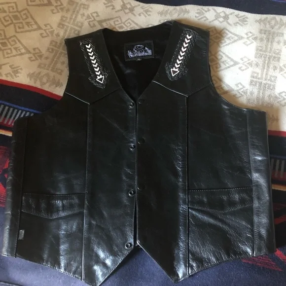 LEATHERKING black 100% leather vest - Picture 1 of 16